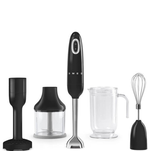 Smeg - Frullatore ad Immersione + Accessori, HBF02BLEU, Colore Nero - Anni 50 Style