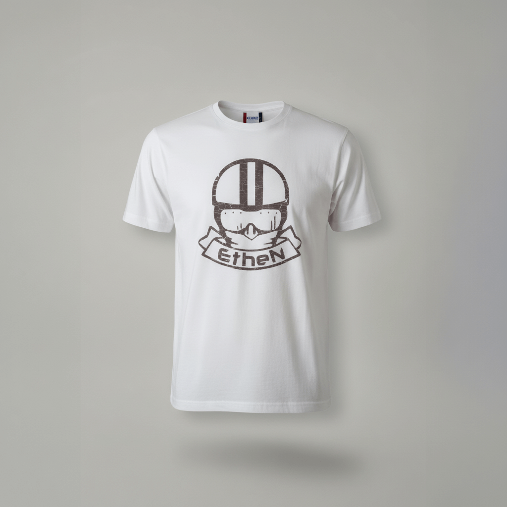 Ethen T-Shirt Logo Rider – Bianco con Stampa Nera o Marrone - immagine 2
