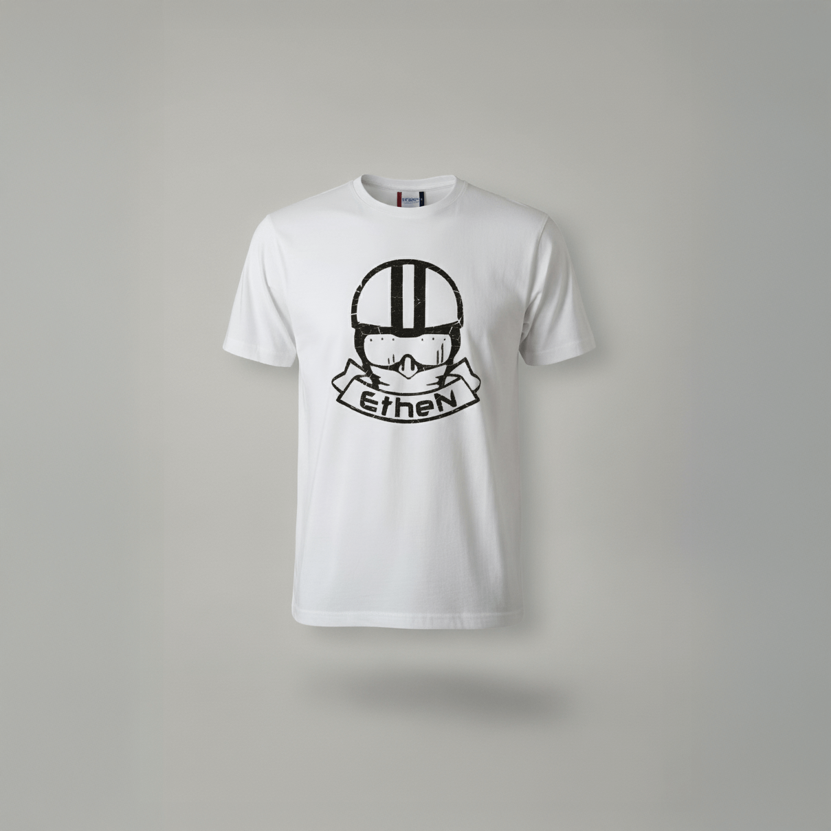 Ethen T-Shirt Logo Rider – Bianco con Stampa Nera o Marrone