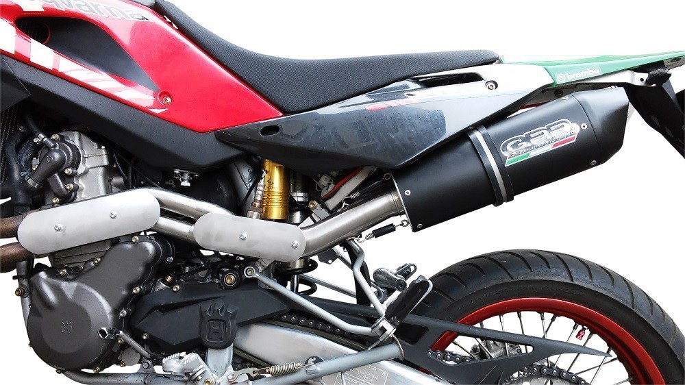 Scarico GPR compatibile con Husqvarna TE 410 E 2005-2006, Furore Nero, Terminale di scarico semi-completo, omologato, con db killer estraibile e raccordo specifico - immagine 7
