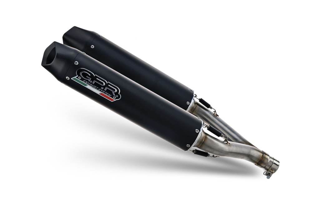 Scarico GPR compatibile con Aprilia Dorsoduro 750 2008-2016, Furore Nero, Coppia di silenziatori di scarico racing, con raccordo, articolo senza omologazione - immagine 2