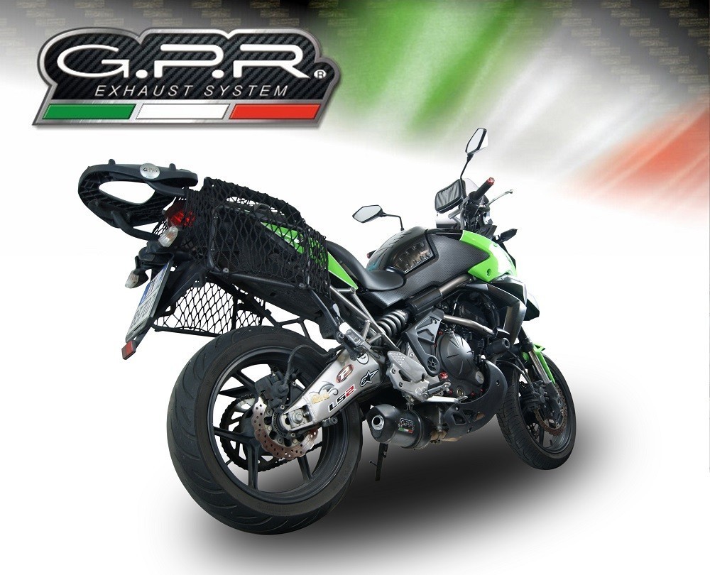 Scarico GPR compatibile con Kawasaki Versys 650 2006-2014, Furore Nero, Terminale di scarico omologato, fornito con db killer estraibile, catalizzatore e raccordo specifico - immagine 6