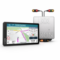 Garmin bundle per moto con navigatore zūmo XT3 in primo piano e radar zūmo R1 su sfondo bianco